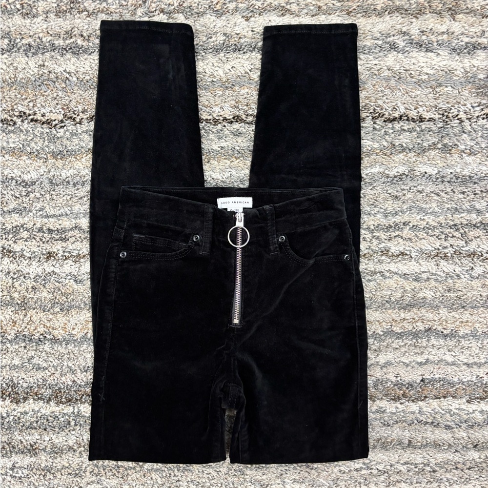 Good American Good Legs Black High Rise Velvet Skinny Jeans Sz 0/25 NWT | Jeans-